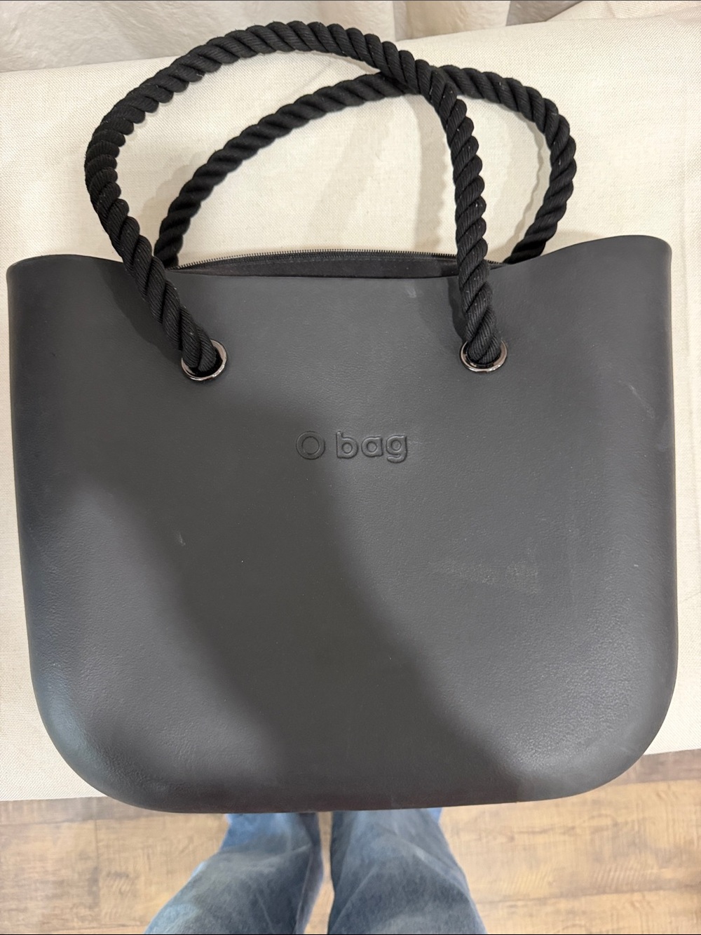 O Bag Black Tote with Rope Handles